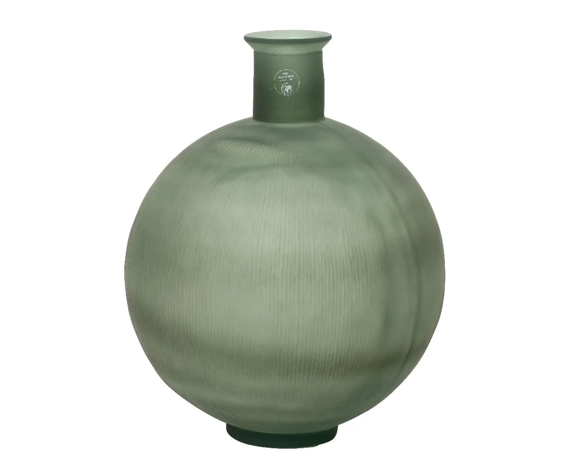 Vaso in vetro riciclato verde opaco con nervatura dia34cm Alt.42cm Kaemingk